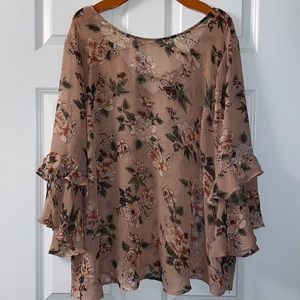 Torrid Dusty Rose Floral Chiffon Blouse Top